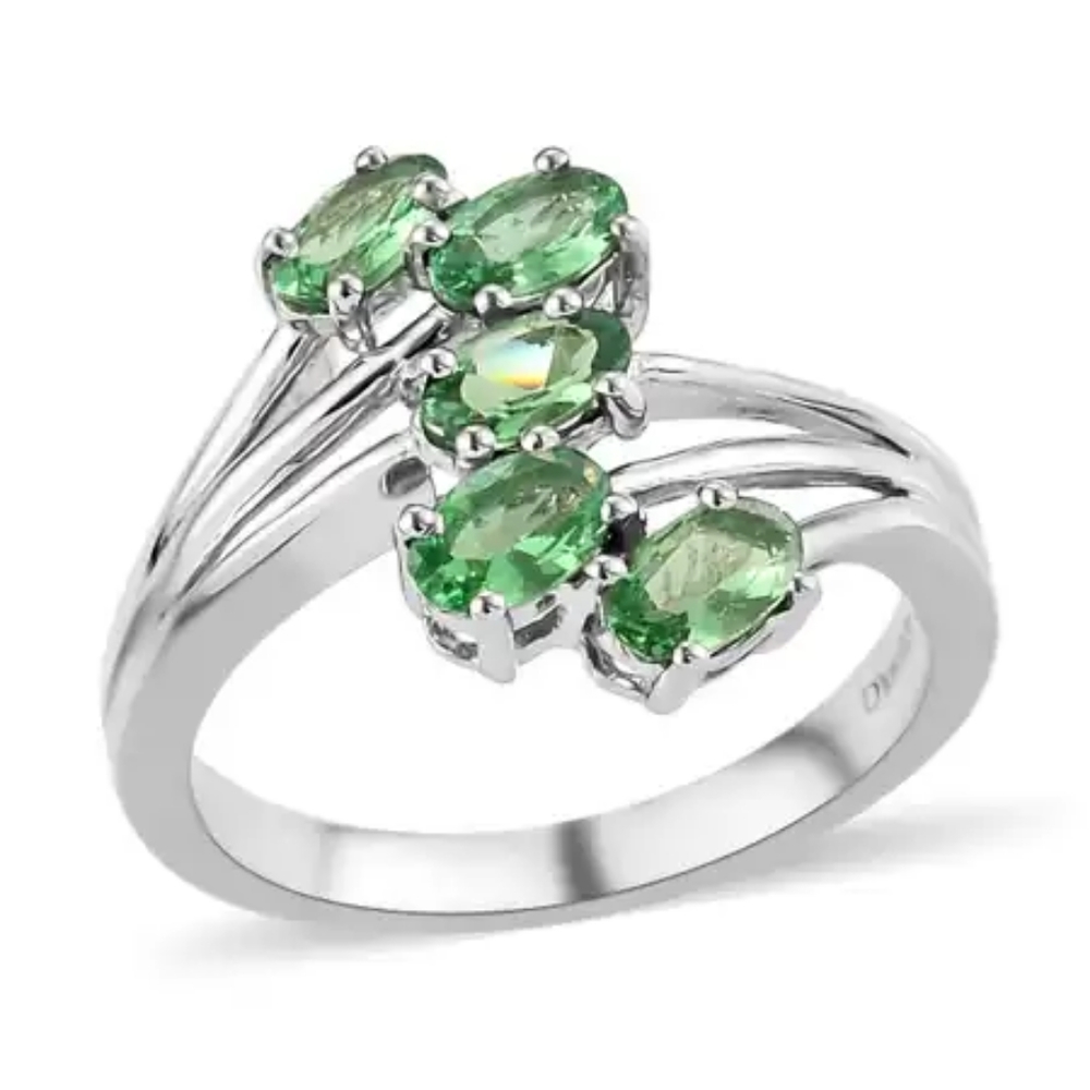 NWT Natural Tsavorite Garnet Bypass Ring in Platinum Over Sterling Silver - Picture 4 of 9